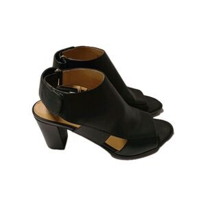 New Naturalizer Lucky Womens 8.5 Black Slingback Chunky Heel Sandals Peep Toe
